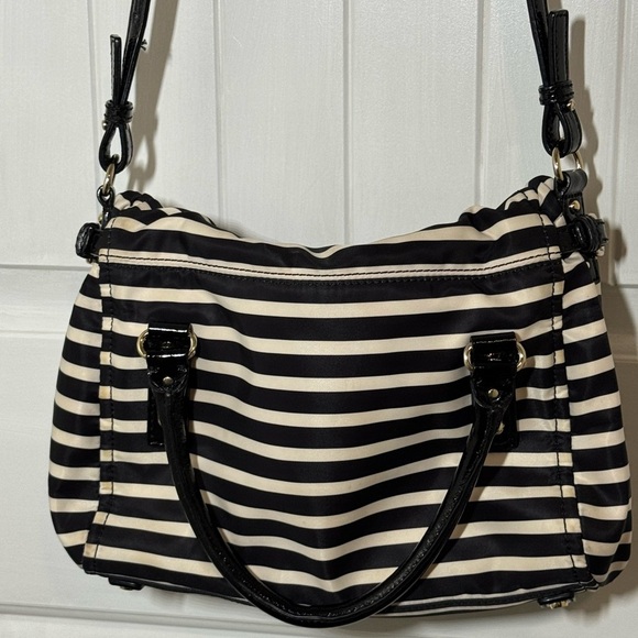 Kate Spade Striped Nylon Leslie Black and White Satchel - Picture 14 of 15